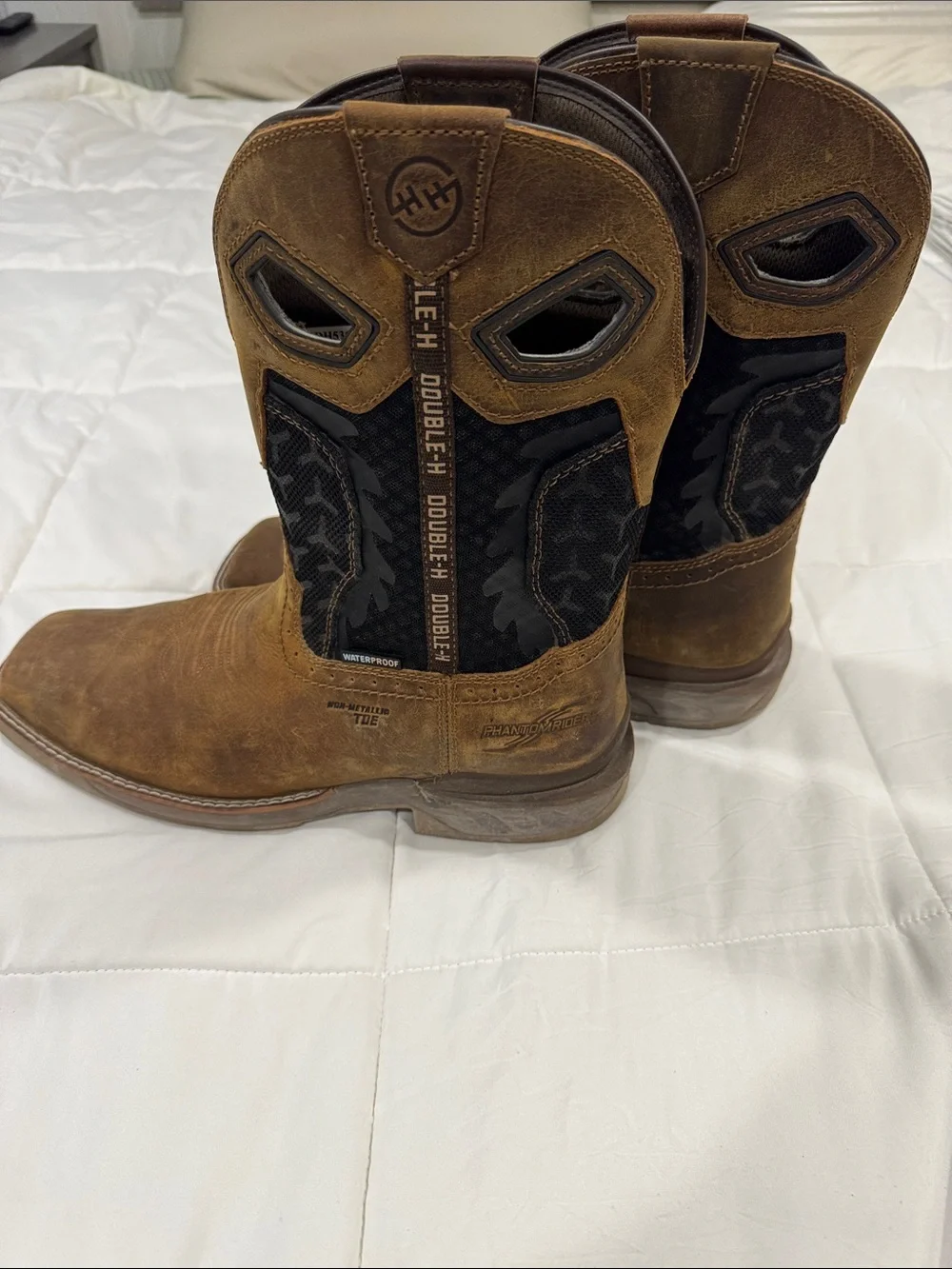 Double H Brown Leather Western Work Boots with Black Shaft
